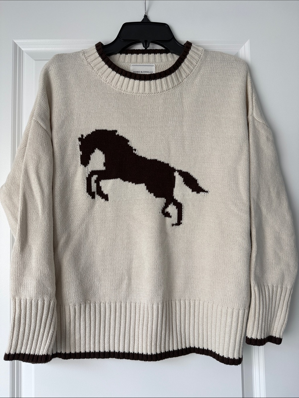 Women’s Tan & Brown Horse Equine Sweater size XS